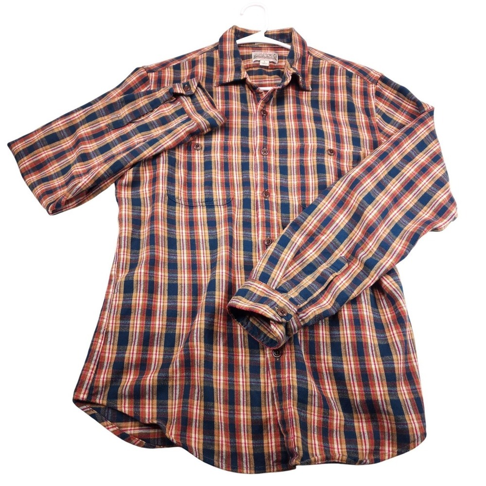 J Crew Midweight Flannel Mens Large Blue Plaid Button Down Slim Cotton - Picture 2 of 11